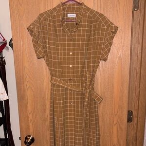 Calvin Klein Tan Grid Midi Dress